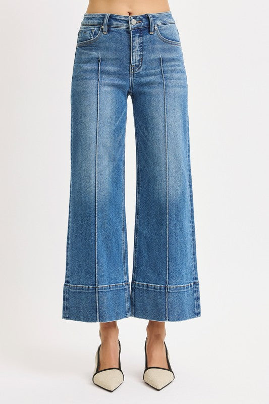 Risen Tummy Control Mid Rise Crop Wide Pintuck Front