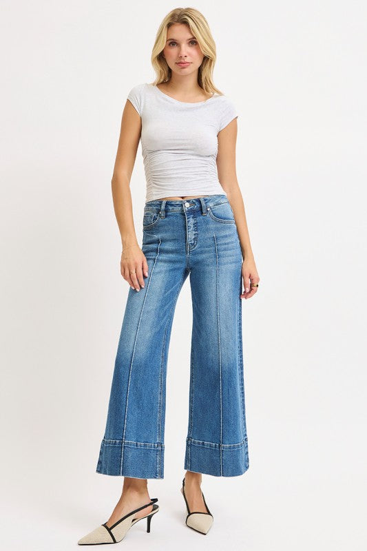 Risen Tummy Control Mid Rise Crop Wide Pintuck Front