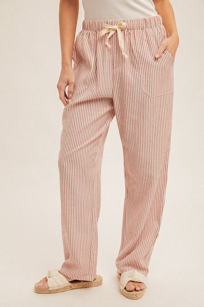 Robin Rolled Hem Stripe Elastic Waist Pants