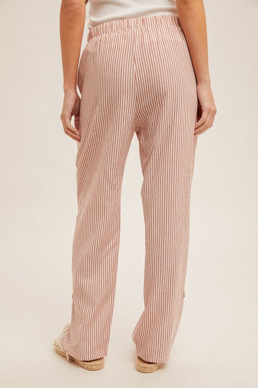 Robin Rolled Hem Stripe Elastic Waist Pants