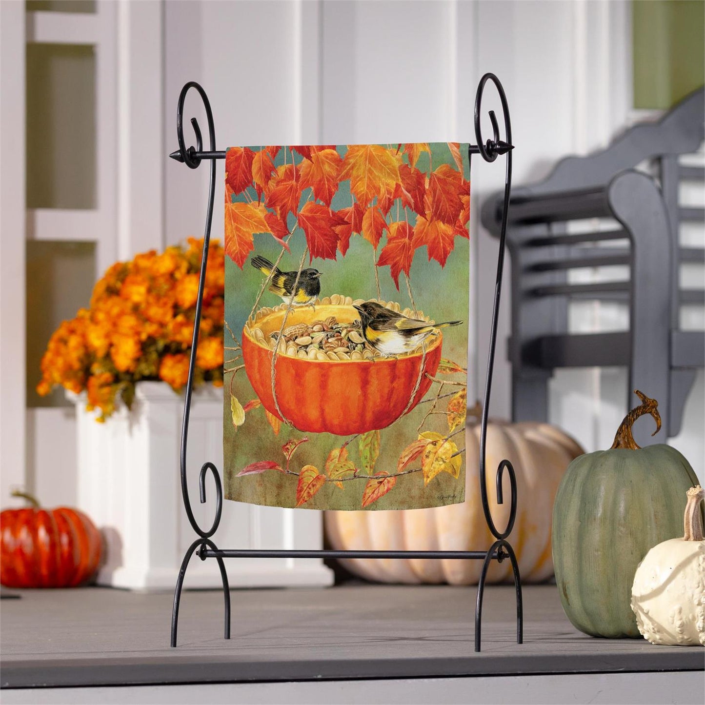Pumpkin Bird Feeder Suede Flag