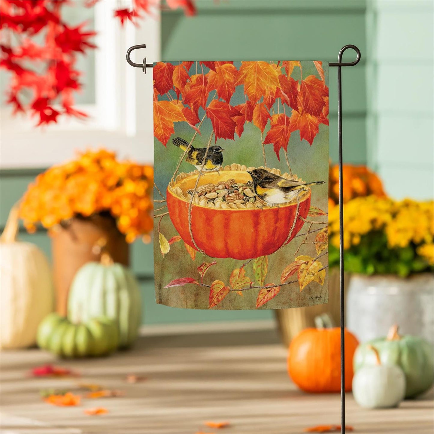 Pumpkin Bird Feeder Suede Flag