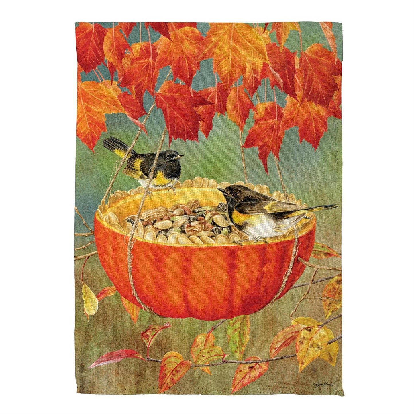 Pumpkin Bird Feeder Suede Flag