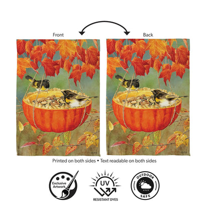 Pumpkin Bird Feeder Suede Flag