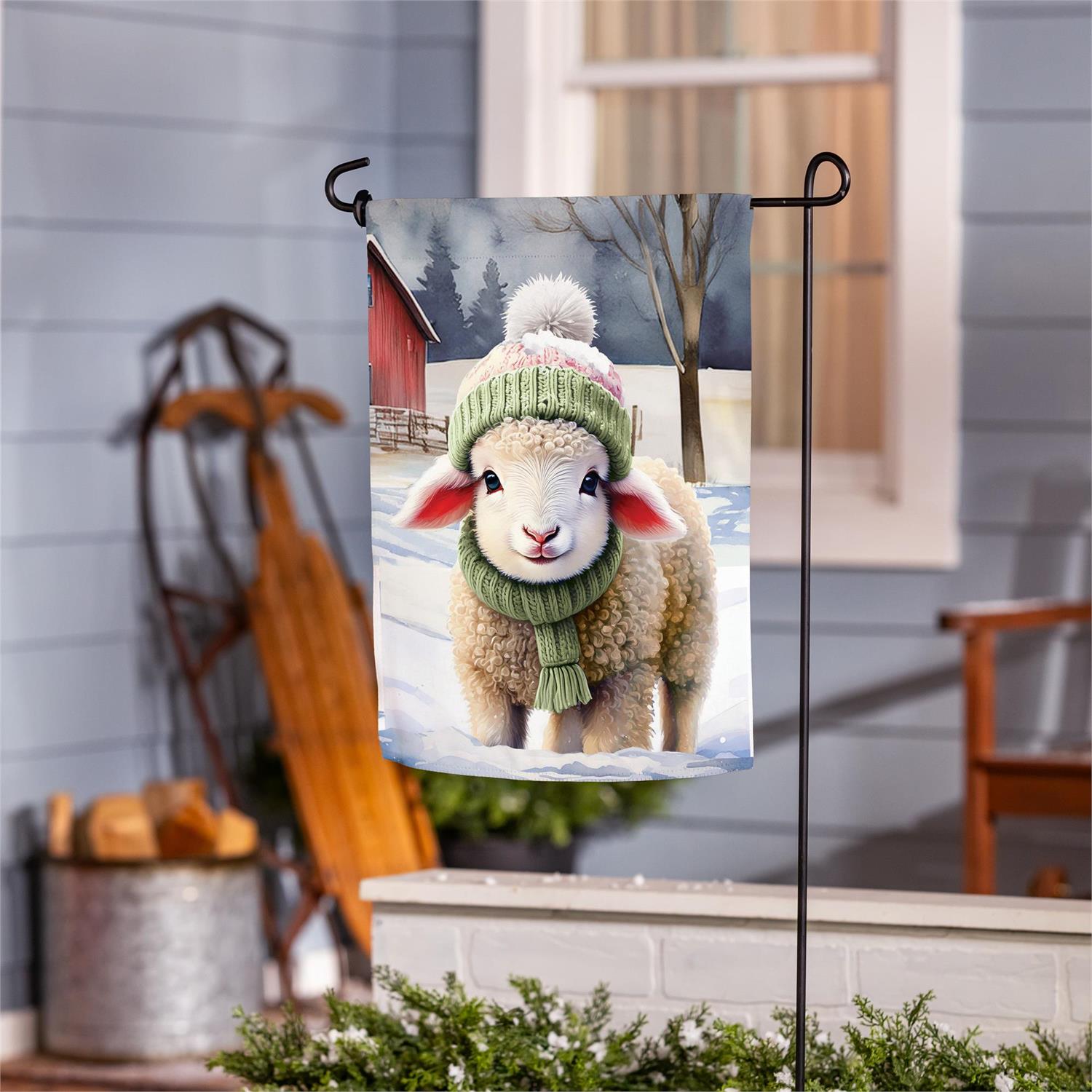 Holly Homestead Winter Lamb Suede Flag