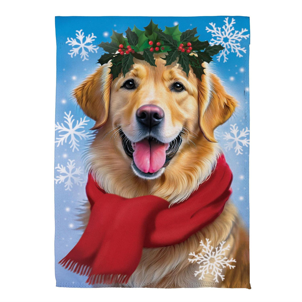 Happy Winter Golden Retriever Suede Flag