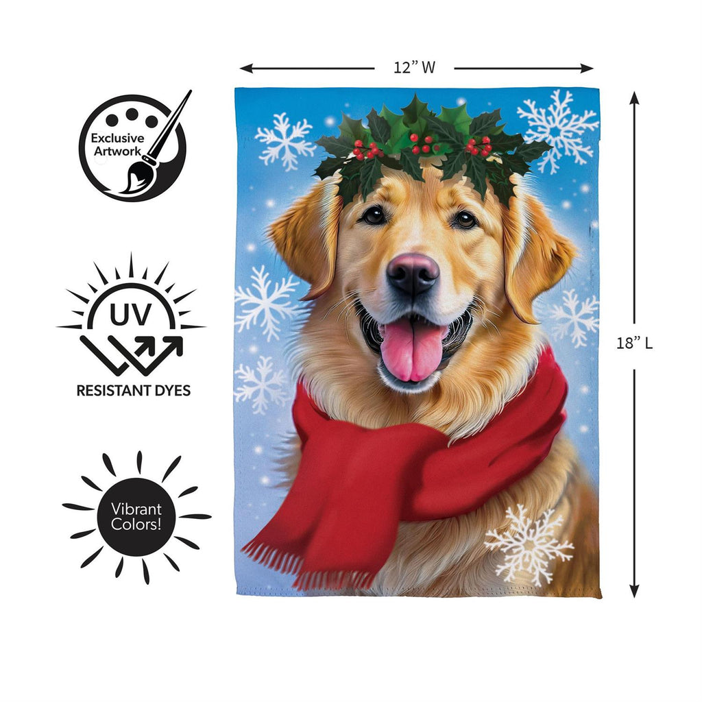 Happy Winter Golden Retriever Suede Flag