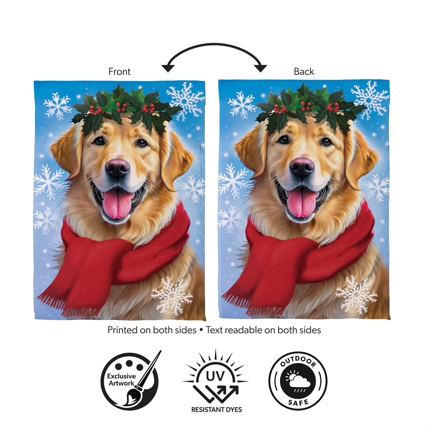 Happy Winter Golden Retriever Suede Flag