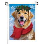 Happy Winter Golden Retriever Suede Flag