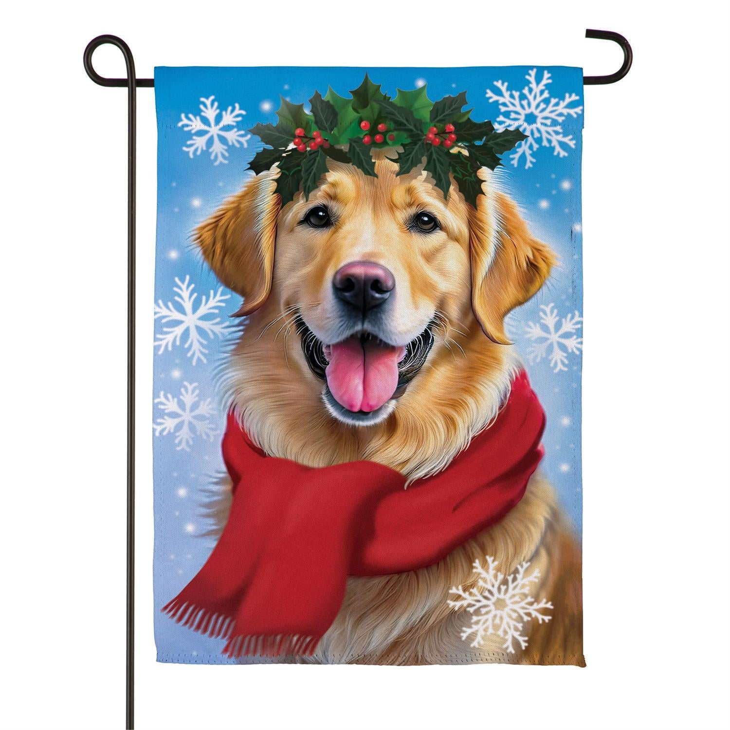Happy Winter Golden Retriever Suede Flag