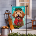 Happy Winter Goldendoodle Suede Flag