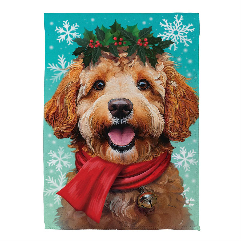 Happy Winter Goldendoodle Suede Flag