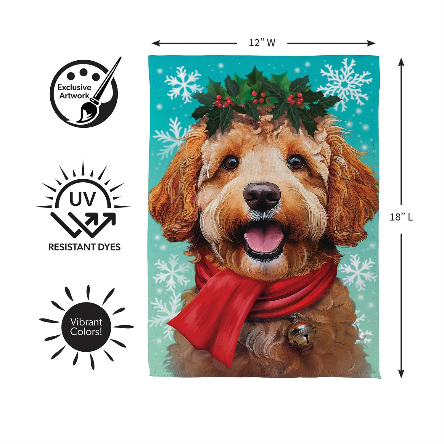 Happy Winter Goldendoodle Suede Flag