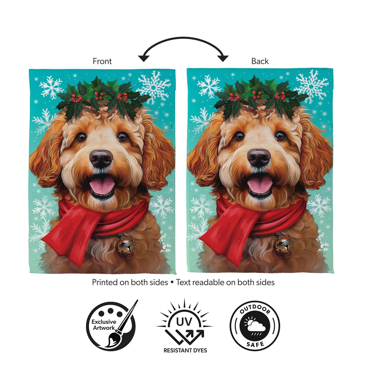 Happy Winter Goldendoodle Suede Flag