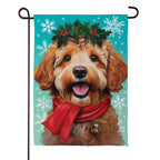 Happy Winter Goldendoodle Suede Flag