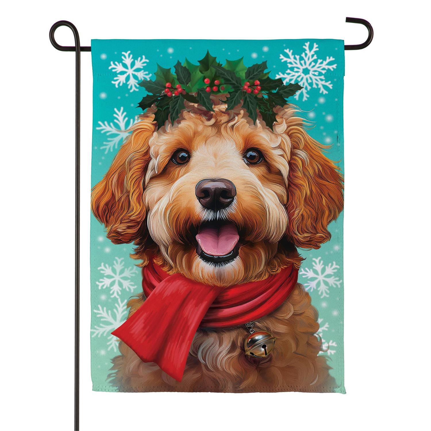 Happy Winter Goldendoodle Suede Flag