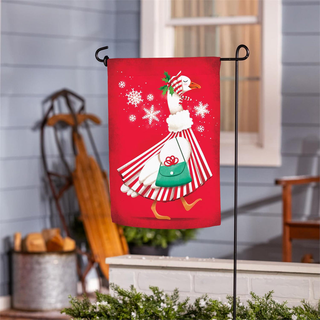 Prim Christmas Goose Suede Flag