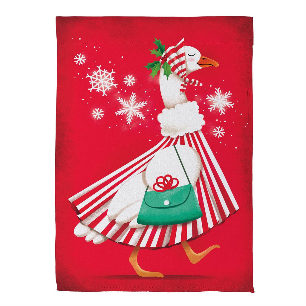 Prim Christmas Goose Suede Flag