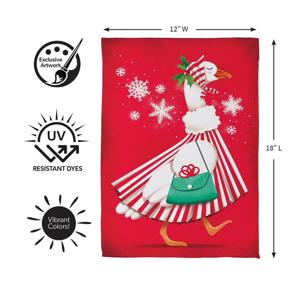 Prim Christmas Goose Suede Flag