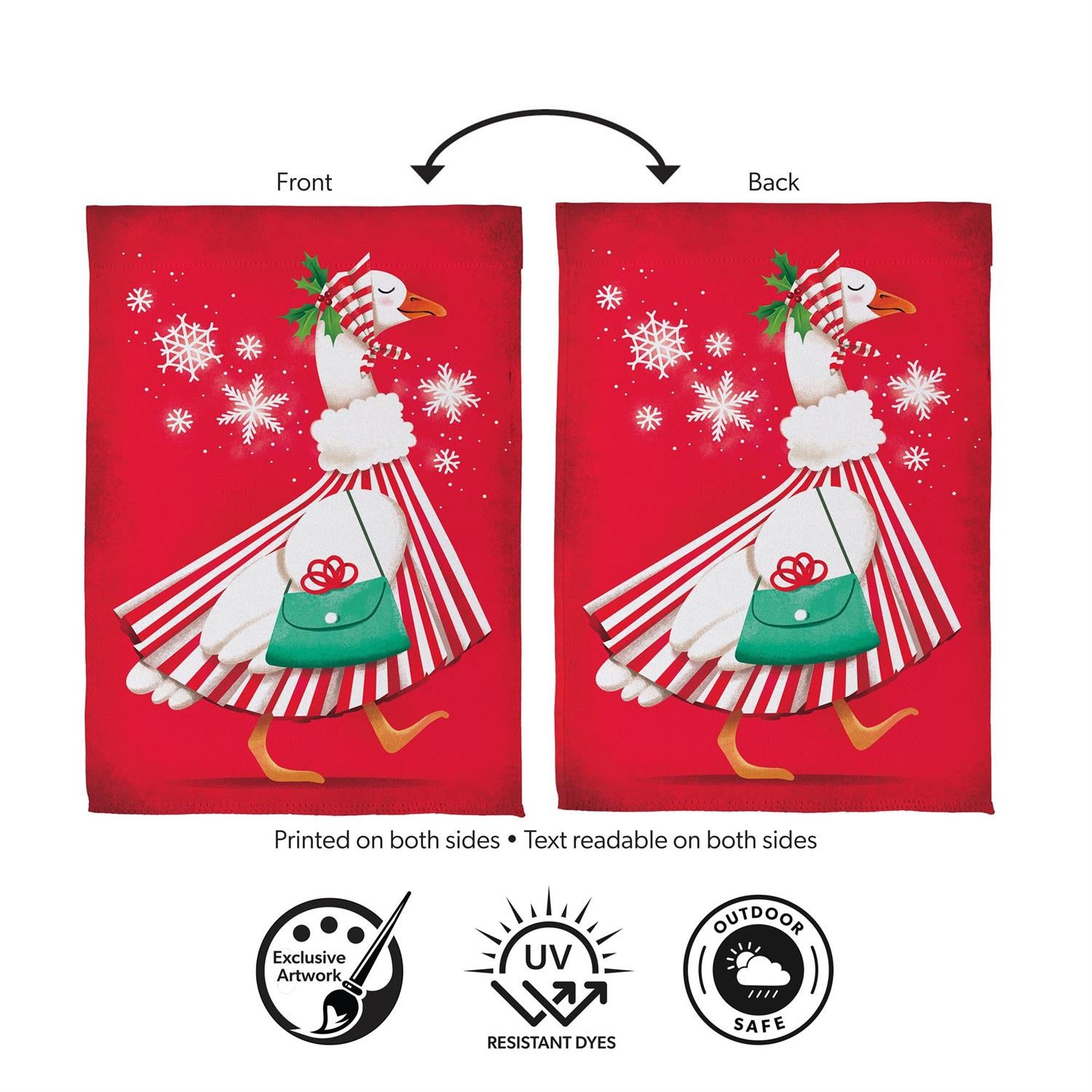 Prim Christmas Goose Suede Flag