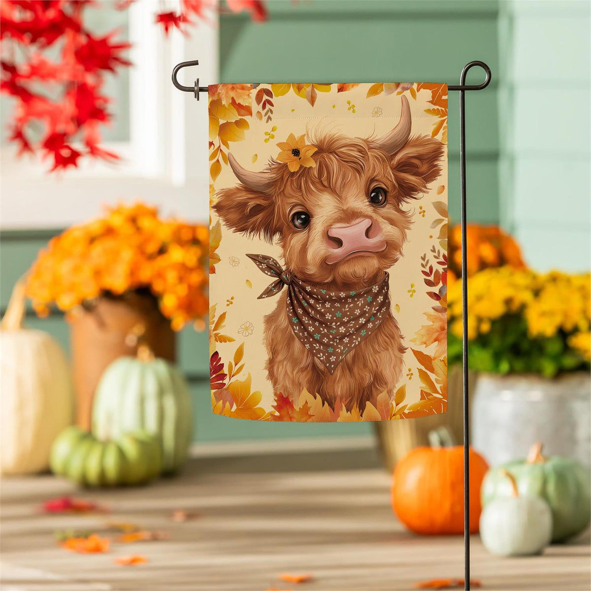 Frankie The Fall Highland Cow Suede Flag