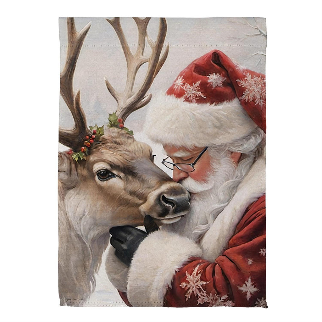 Santa Comforting Reindeer Suede Flag