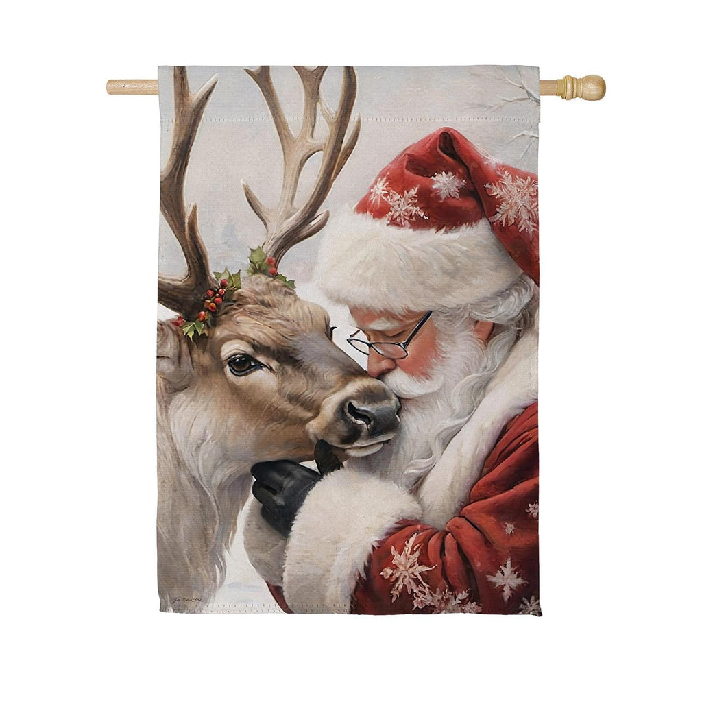 Santa Comforting Reindeer Suede Flag