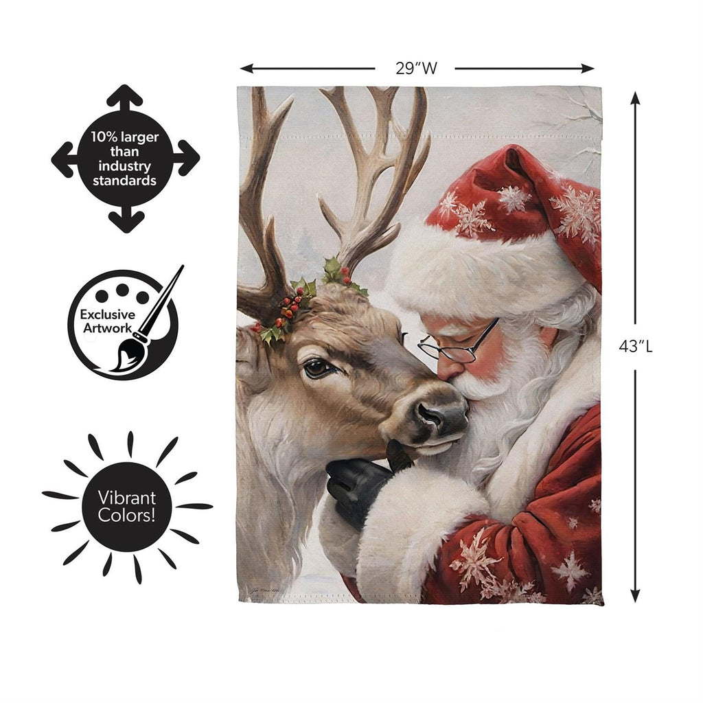 Santa Comforting Reindeer Suede Flag