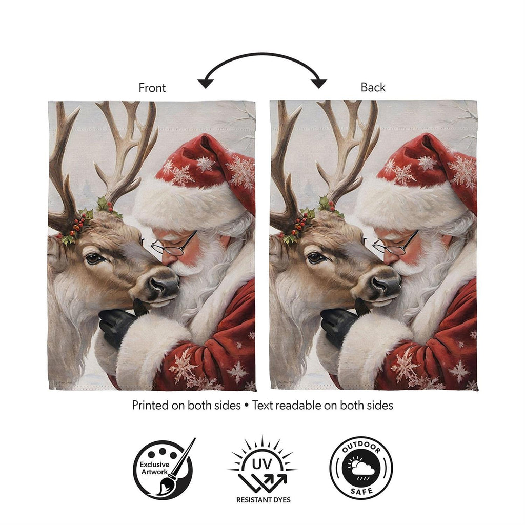 Santa Comforting Reindeer Suede Flag