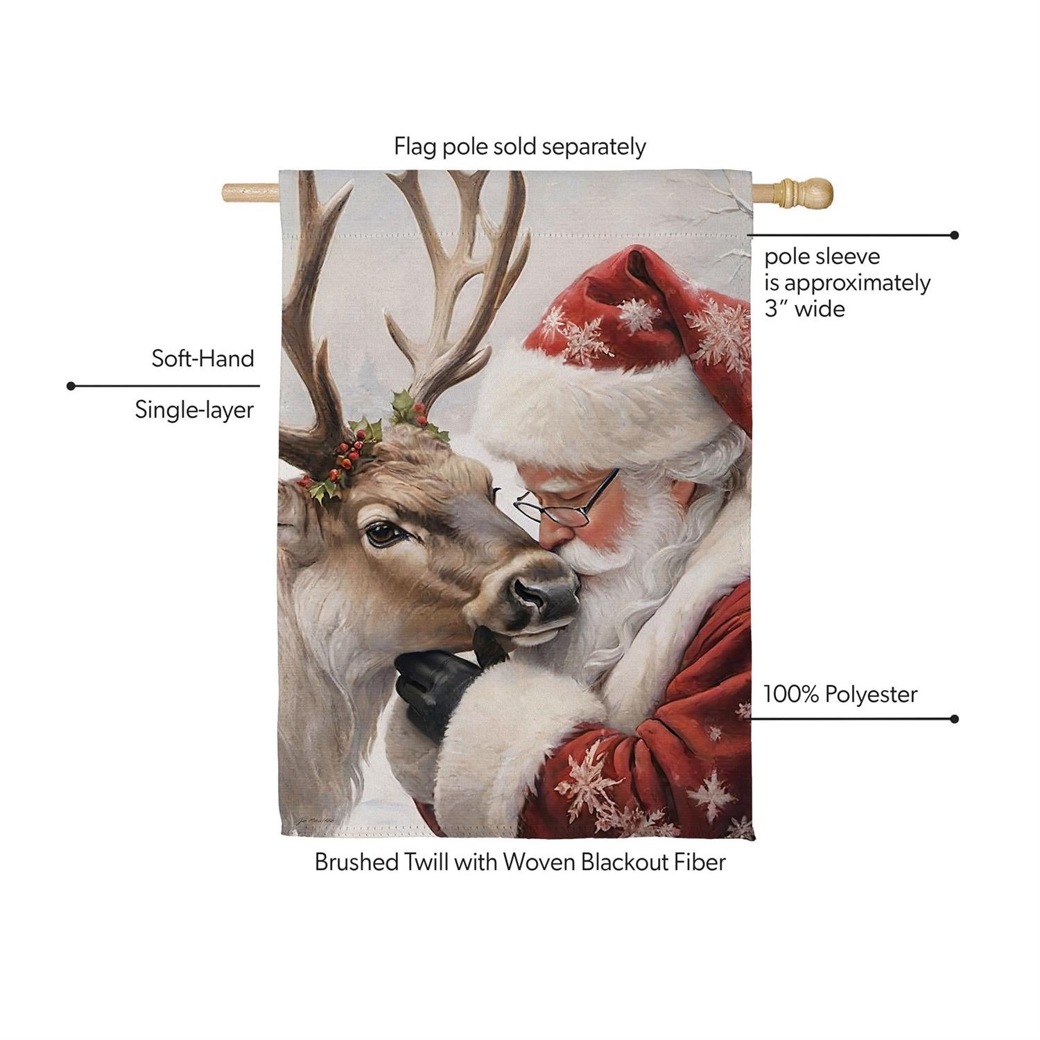 Santa Comforting Reindeer Suede Flag