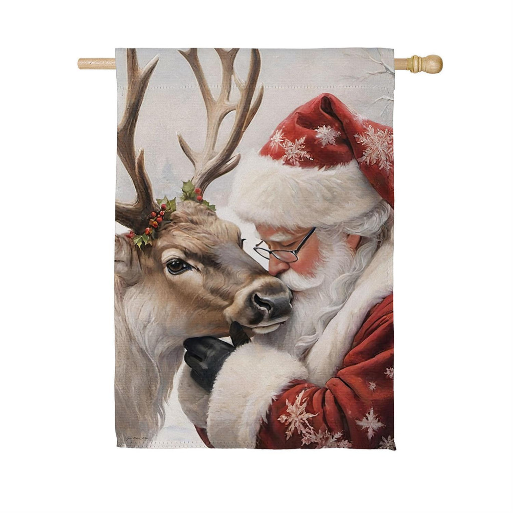 Santa Comforting Reindeer Suede Flag