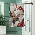Santa Comforting Reindeer Suede Flag
