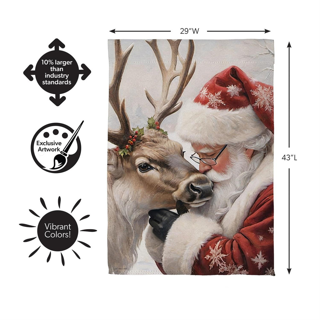 Santa Comforting Reindeer Suede Flag