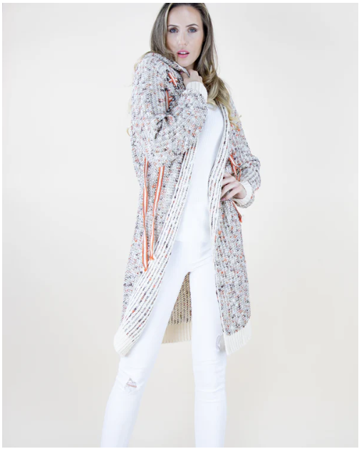 Long Cardigan Laced Shoulder w/Hood