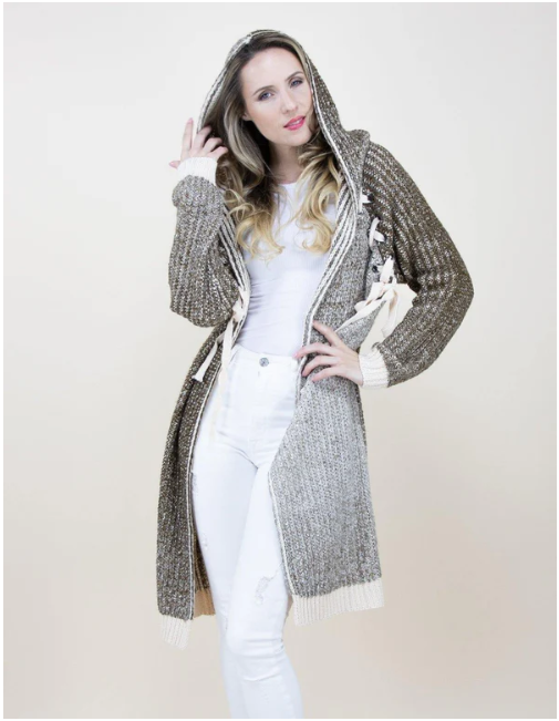 Brown Knit Cardigan With Hood