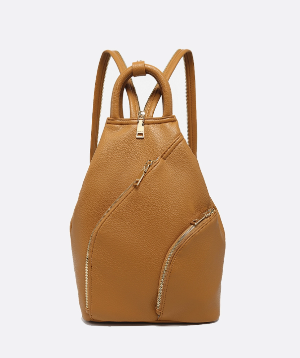 Maura Diagonal Zipper Backpack - Camel Brown