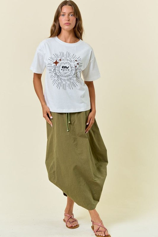 Side Tuck Detail Midi Skirt