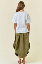 Side Tuck Detail Midi Skirt