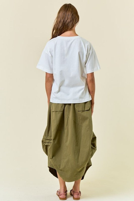 Side Tuck Detail Midi Skirt