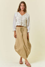 Side Tuck Detail Midi Skirt