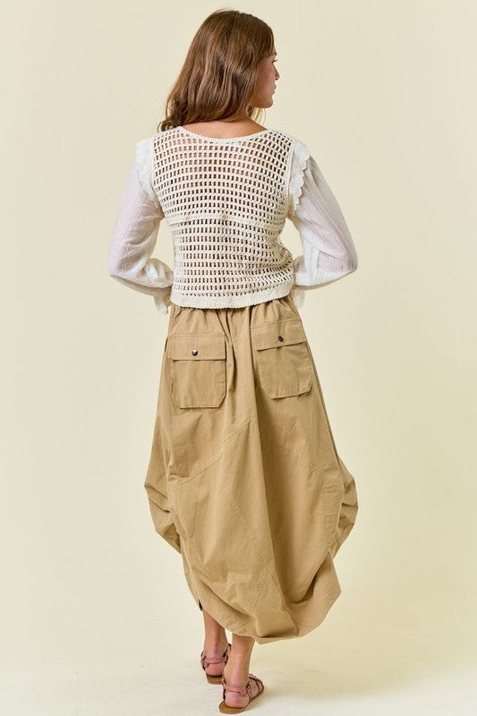 Side Tuck Detail Midi Skirt