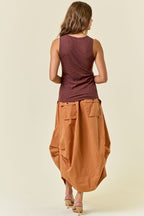 Side Tuck Detail Midi Skirt