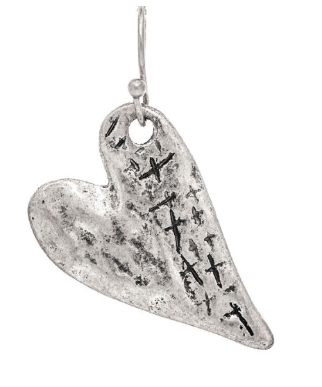Silver Artisan Engraved Heart Earring