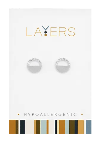 Silver CZ Half Circle Stud Layers Earrings