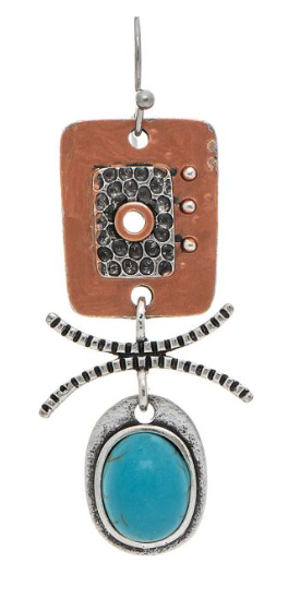 Silver Colored Square Tear Drop Artful Earring