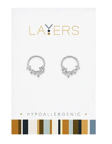 Silver Crystal Cluster Hoop Stud Layers Earrings Lay-Ear 588S