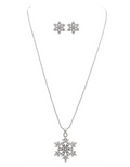 Silver Crystal 7/8" Snowflake Necklace Set