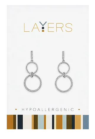 Silver Double Circle w/ CZ's Stud Layers Earrings Lay590S