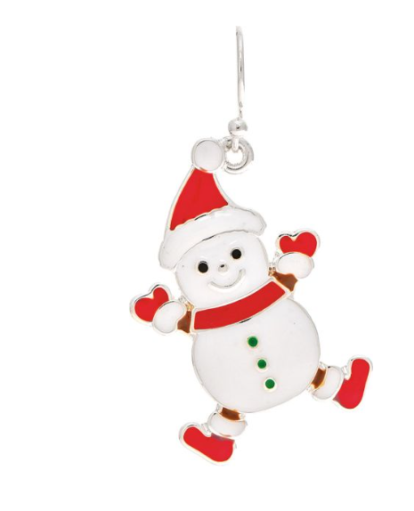 Silver Enamel Jumping Snowman Earring