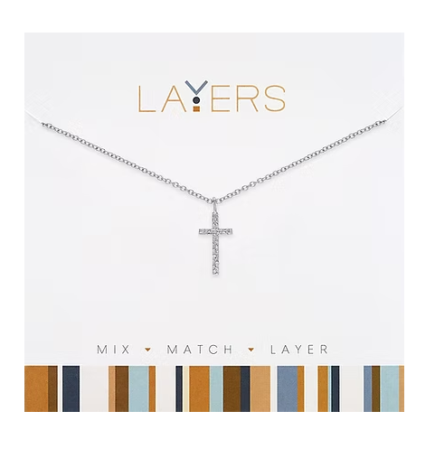 Silver Hammered Cross Layers Necklace Lay-599S